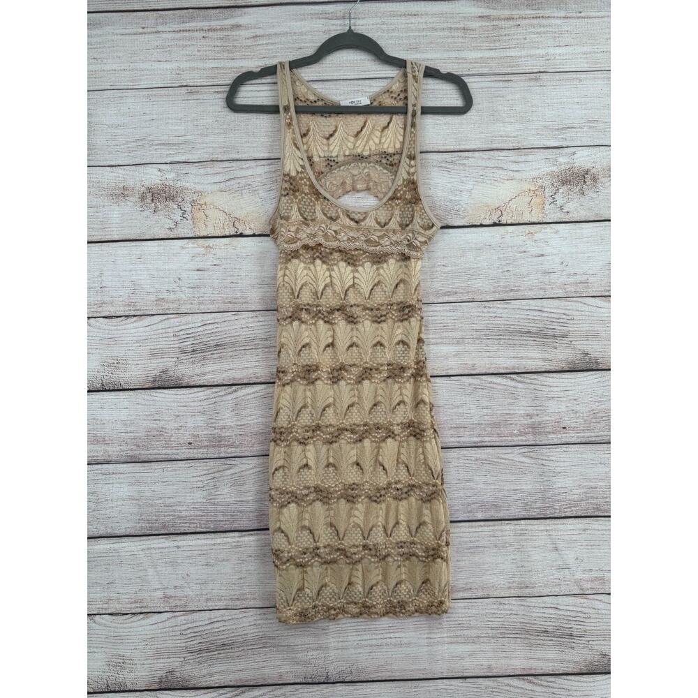 Poetry Floral Lined Bodycon Tank Dress Women's Size XS Beige/Pink